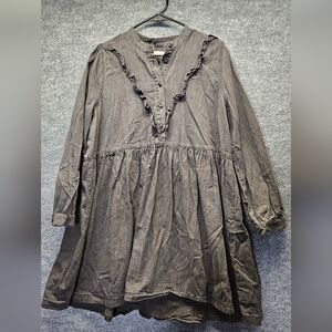 Madewell Denim Ruffle-Yoke Babydoll Dress in Lunar Wash Black XL